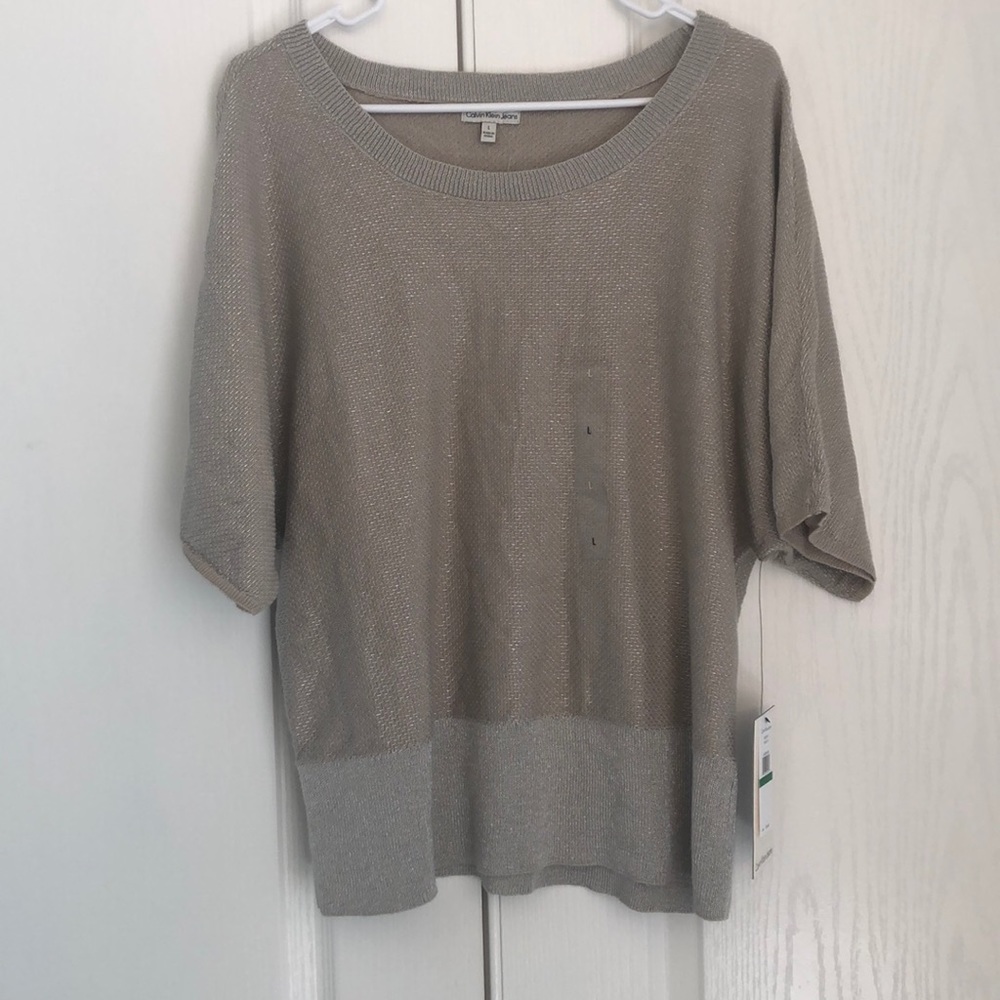 NWT CK Women's 3/4 Sleeve Round Neck Shimmery L